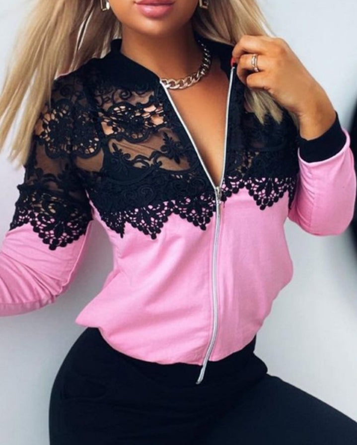 Premièrement : Apportez une touche de sophistication et d’élégance à votre garde-robe avec ce Manteau à manches longues et fermeture à glissière en dentelle guipure femme.