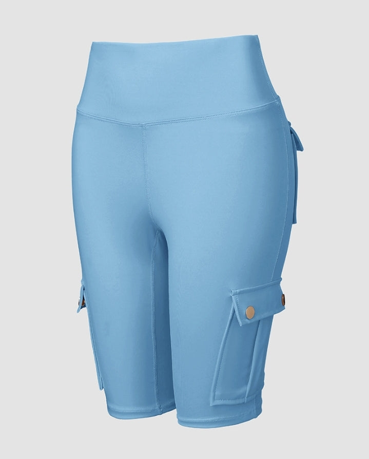 Premièrement : Ce Short de sport pour le contrôle du ventre et le levage des fesses, taille haute , avec poche à rabat , pour entraînement , bermuda cargo , pour la course à pied femme.