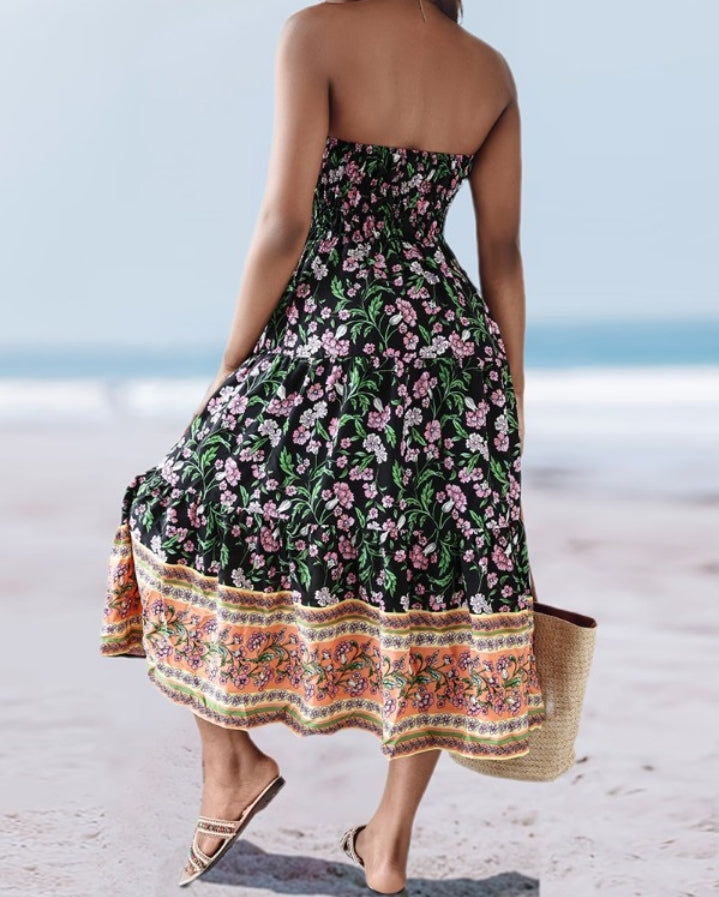 Premièrement : Cette Jupe longues plissées bohème d'été Jupes maxi fluides taille haute en ligne A Femme.