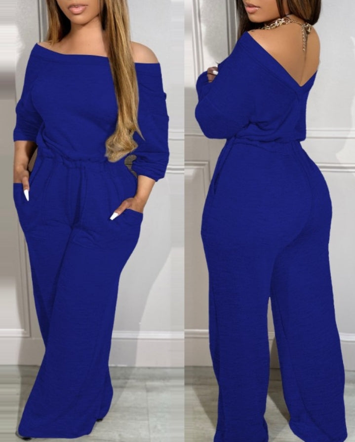Premièrement : Laissez-vous séduire par le charme de cette Combinaison à épaules dénudées et dos en V avec poches à la taille extensible femme.