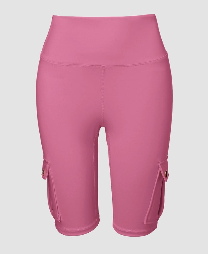 Premièrement : Ce Short de sport pour le contrôle du ventre et le levage des fesses, taille haute , avec poche à rabat , pour entraînement , bermuda cargo , pour la course à pied femme.
