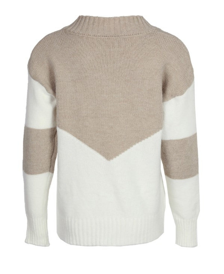Pull en tricot à manches longues et col en V colorblock