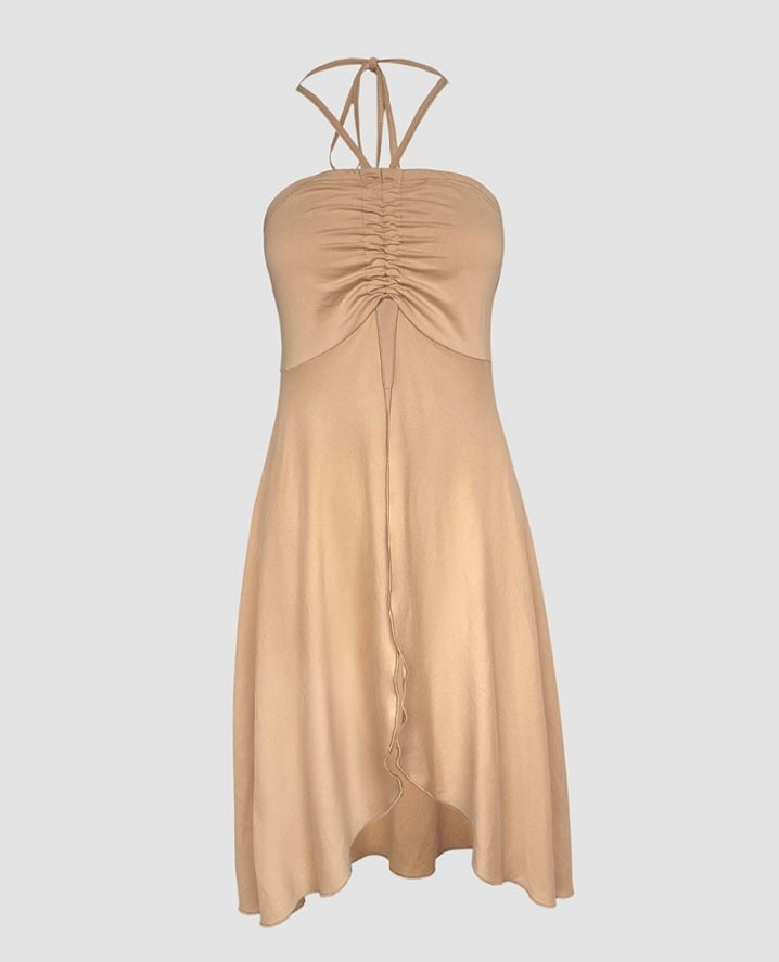 Premièrement : Ce Haut long sans manches à col licou et bandeau froncé style décontracté Femme.