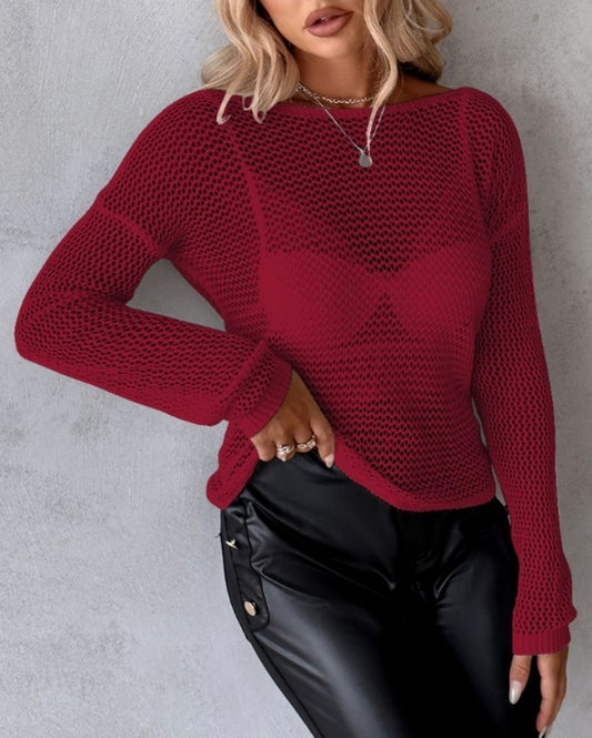 Beaded Strap Backless Cable Knit Sweater