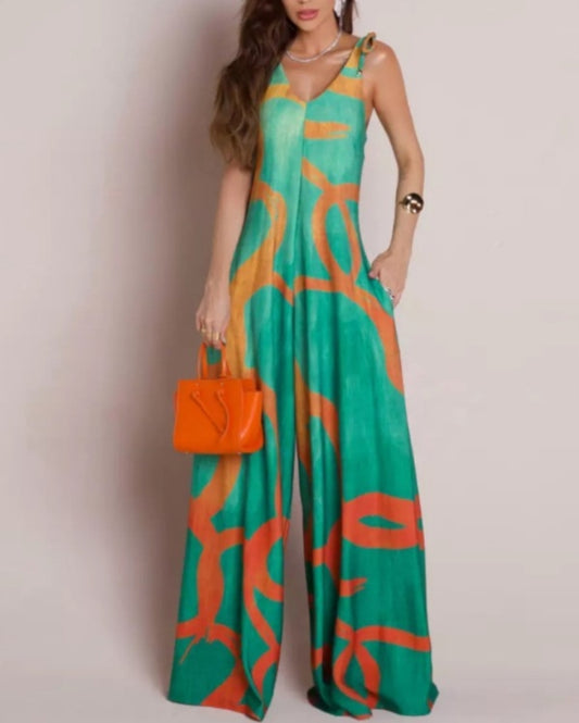 Premièrement : Apportez une touche de fraîcheur et de féminité à votre garde-robe avec cette Combinaison à imprimé floral, col en V, bretelles à lacets , style décontracté avec poches Femme.