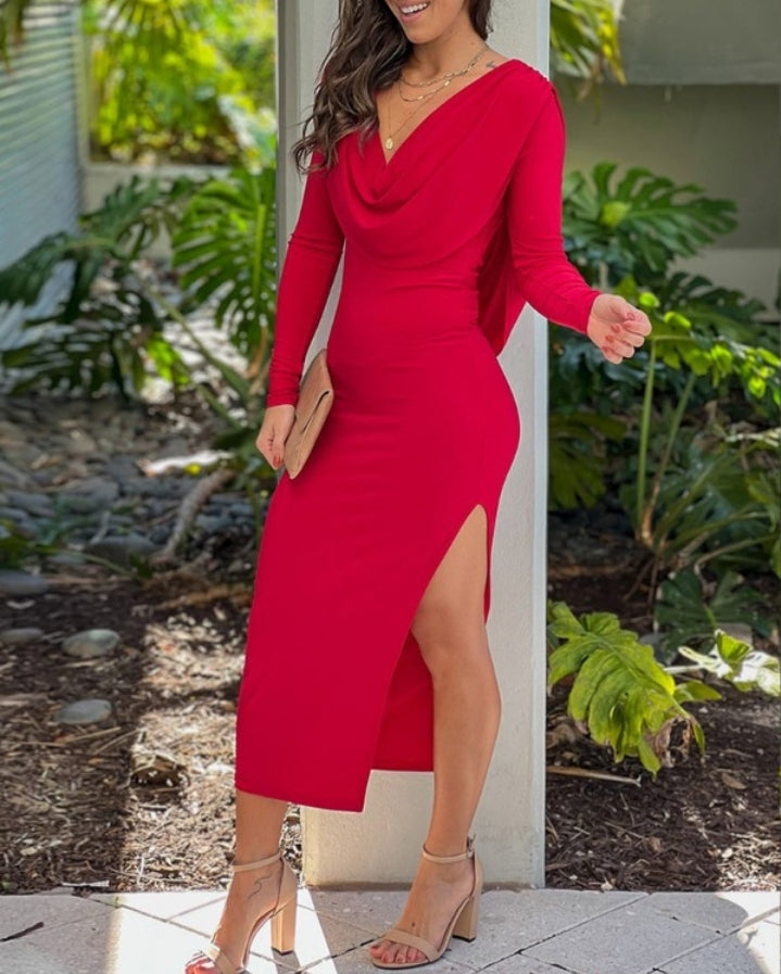 Premièrement : Cette Robe longue froncée à col rond et sans manches Femme .