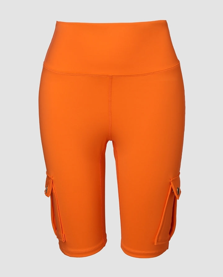 Premièrement : Ce Short de sport pour le contrôle du ventre et le levage des fesses, taille haute , avec poche à rabat , pour entraînement , bermuda cargo , pour la course à pied femme.