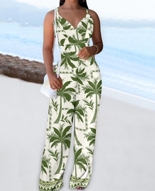Premièrement : Plongez dans l’ambiance des vacances avec cette Combinaison à imprimé floral, col en V , bretelles spaghetti, dos décontracté, détail noué , barboteuse de vacances femme.