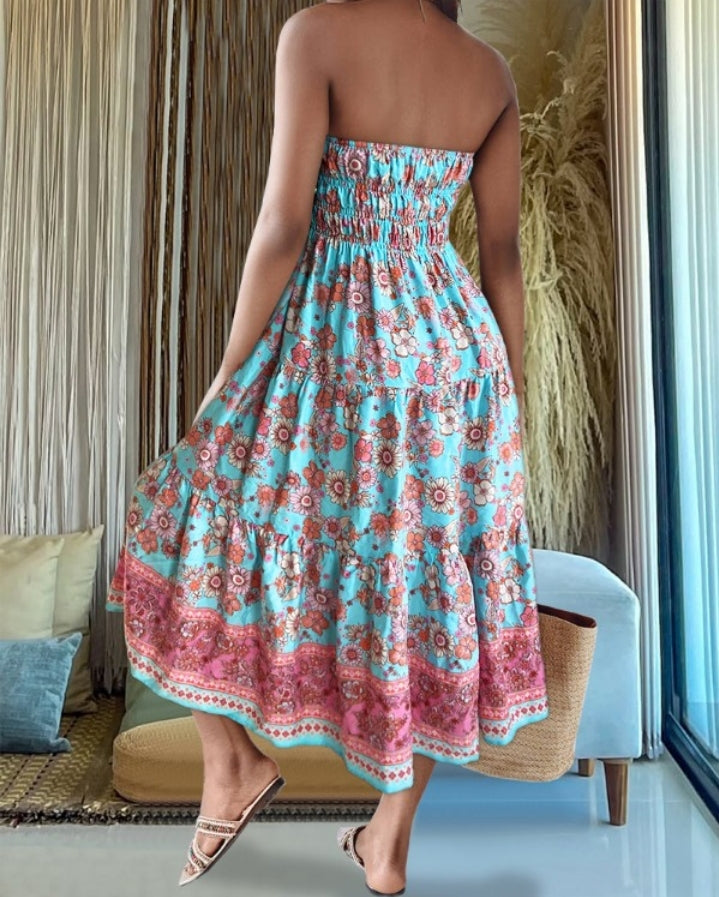Premièrement : Cette Jupe longues plissées bohème d'été Jupes maxi fluides taille haute en ligne A Femme.