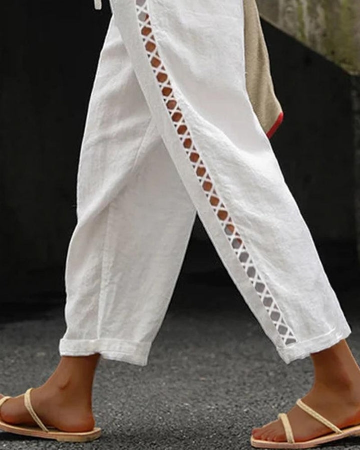 Premièrement : Ce Pantalon décontracté en dentelle à poches plaquée évidée Femme.