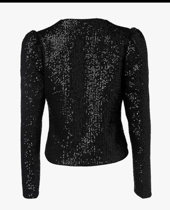 Premièrement : Brillez avec ce Manteau blazer à paillettes scintillantes, ouvert sur le devant , manches bouffantes femme.