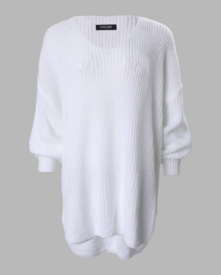 Long-sleeved knit sweater with split crew neck