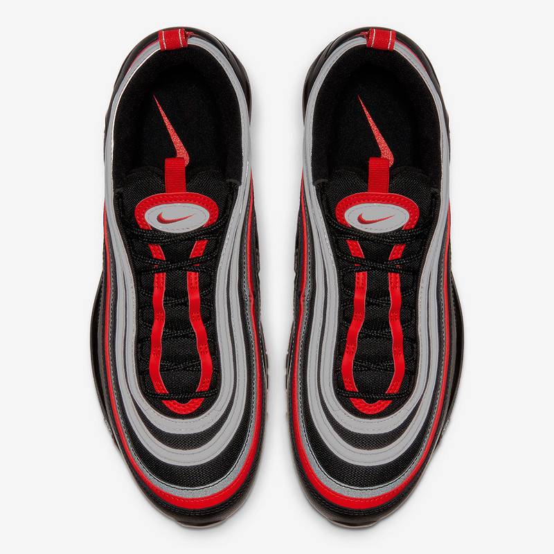 Premièrement, les baskets Nike Air Max 97 Femme incarnent un design emblématique et audacieux.