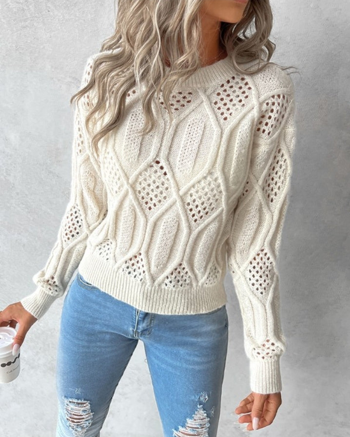Openwork knit sweater with high neck