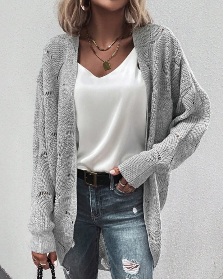 Long sleeve open front knit cardigan