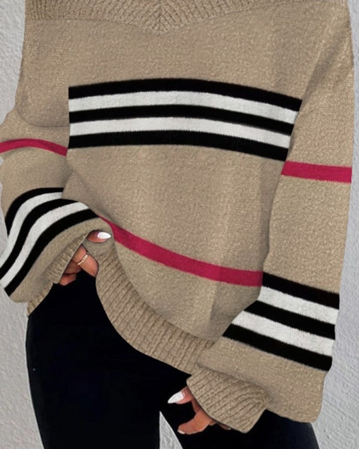 Striped Off-the-shoulder Lantern Sleeve Knit Sweater