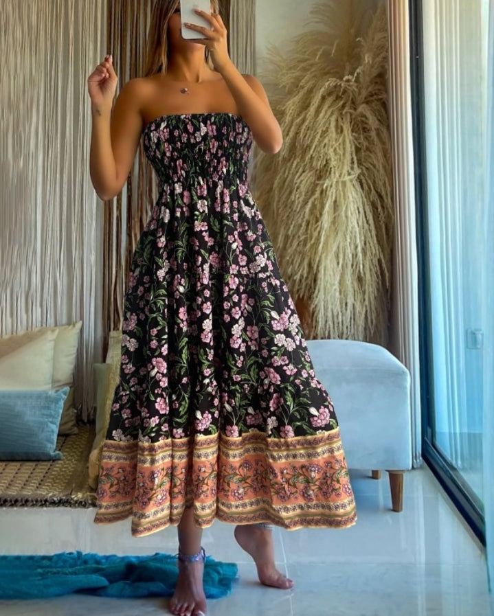 Premièrement : Cette Jupe longues plissées bohème d'été Jupes maxi fluides taille haute en ligne A Femme.