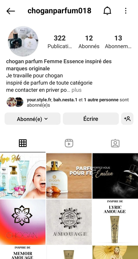 Notre instagram  pour nos parfum chogan